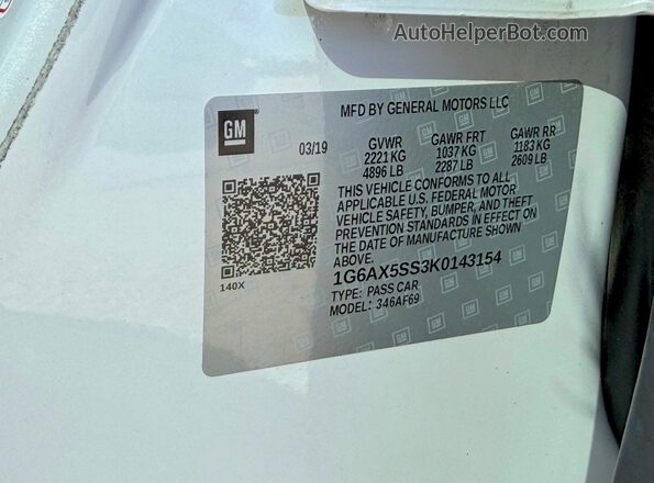 1G6AX5SS3K0143154 2019 CADILLAC CTS Белый Вид задней части салона
