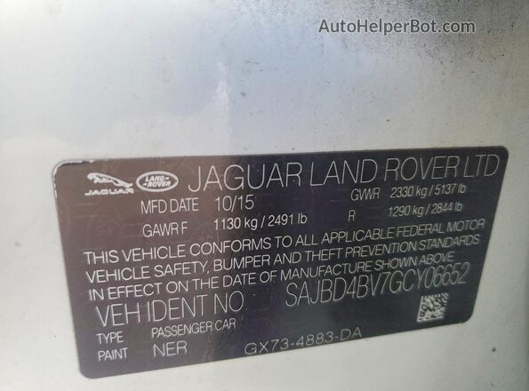 SAJBD4BV7GCY06652 2016 JAGUAR XF White Widok naklejki z numerem VIN