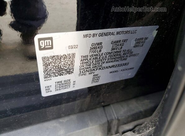 1GNSKFKDXNR233383 2022 CHEVROLET SUBURBAN Black Vista de la etiqueta del VIN