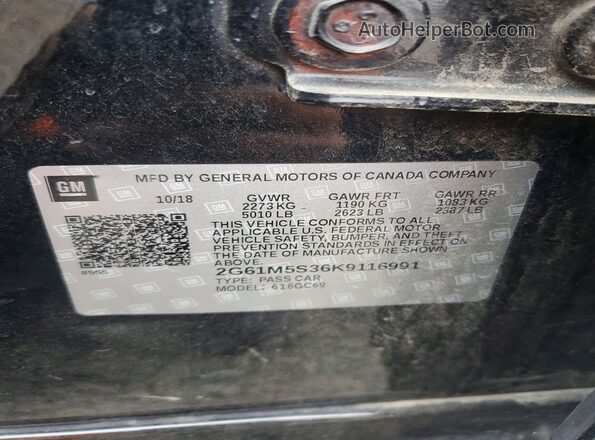 2G61M5S36K9116991 2019 CADILLAC XTS Black Vista de la etiqueta del VIN