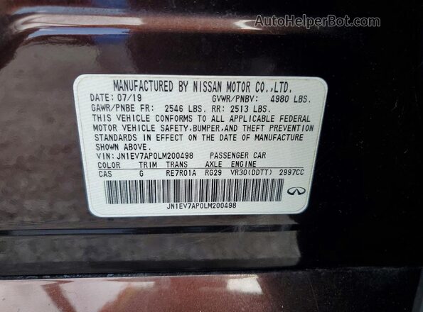 JN1EV7AP0LM200498 2020 INFINITI Q50 Темно-бордовый Вид наклейки с VIN-кодом