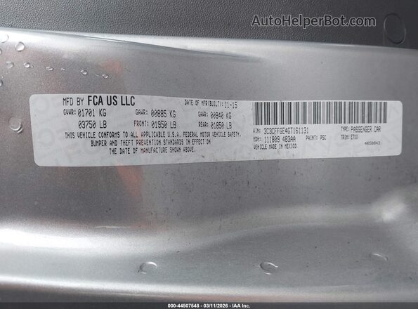 3C3CFFGE4GT161131 2016 FIAT 500E Серебряный Вид подкапотного пространства