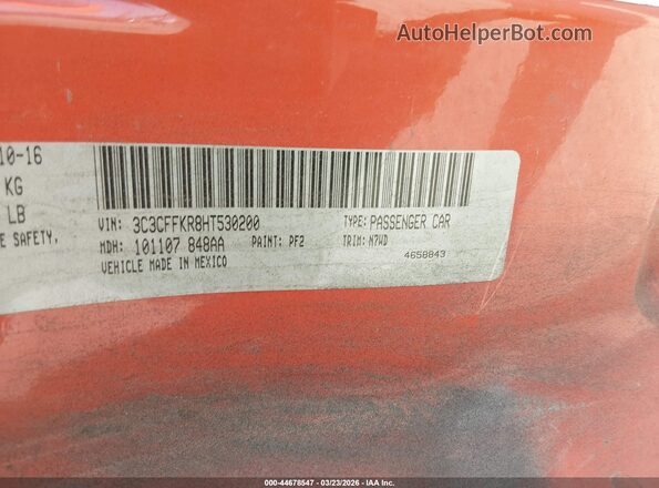3C3CFFKR8HT530200 2017 FIAT 500 Оранжевый Вид подкапотного пространства