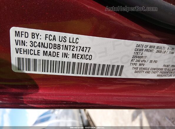 3C4NJDBB1NT217477 2022 JEEP COMPASS Burgundy Շարժիչի բաժամունքի տեսք