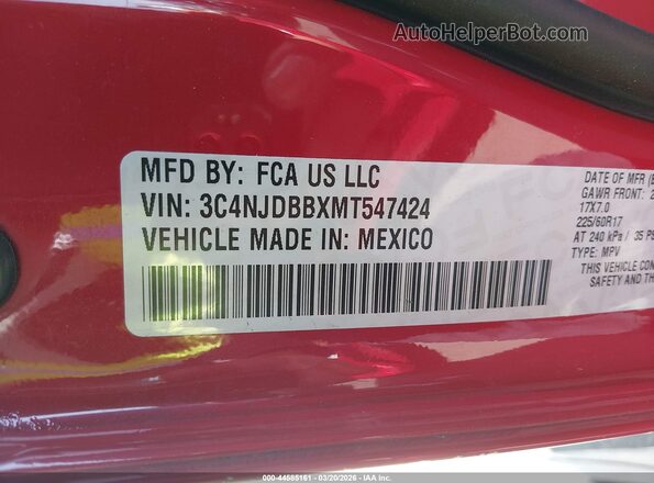 3C4NJDBBXMT547424 2021 JEEP COMPASS Красный Вид подкапотного пространства