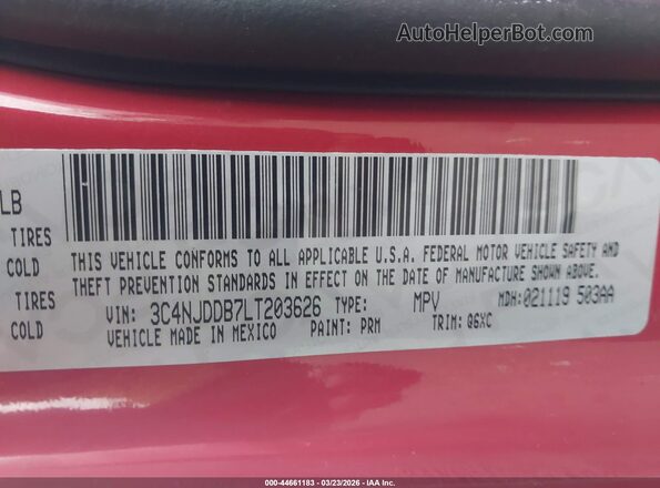 3C4NJDDB7LT203626 2020 JEEP COMPASS Красный Вид подкапотного пространства