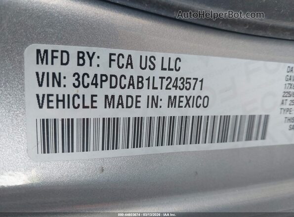 3C4PDCAB1LT243571 2020 DODGE JOURNEY Серебряный Вид подкапотного пространства