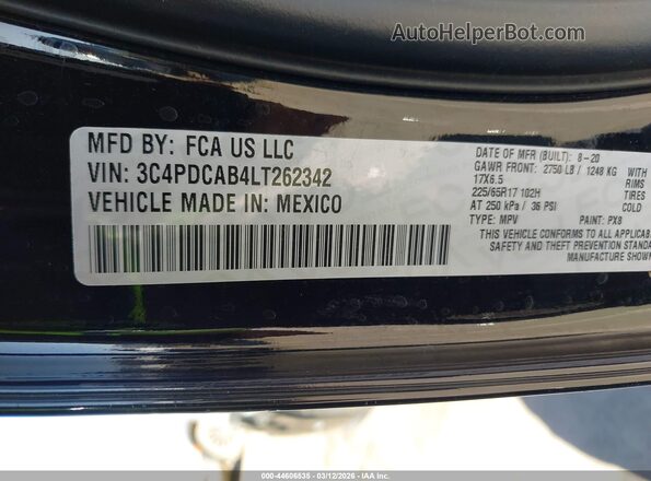 3C4PDCAB4LT262342 2020 DODGE JOURNEY Black Widok komory silnika