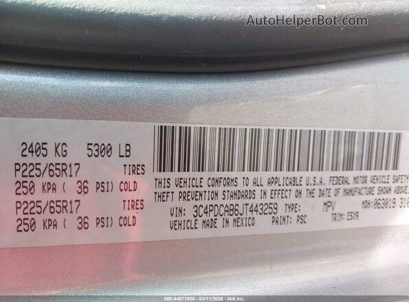 3C4PDCAB6JT443259 2018 DODGE JOURNEY Gray Vista del compartimento del motor