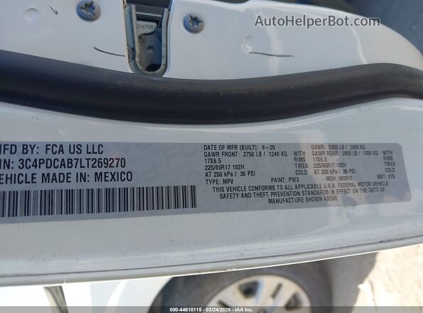 3C4PDCAB7LT269270 2020 DODGE JOURNEY White Widok komory silnika
