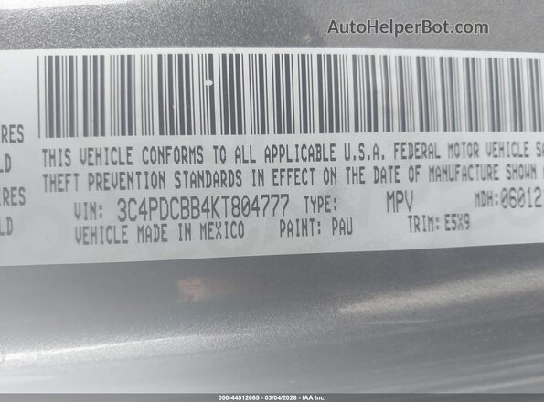 3C4PDCBB4KT804777 2019 DODGE JOURNEY Gray Вид підкапотного простору