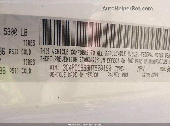 3C4PDCBB8HT520190 2017 DODGE JOURNEY White Вид підкапотного простору
