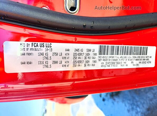3C4PDCBB8KT866019 2019 DODGE JOURNEY Red VIN sticker view