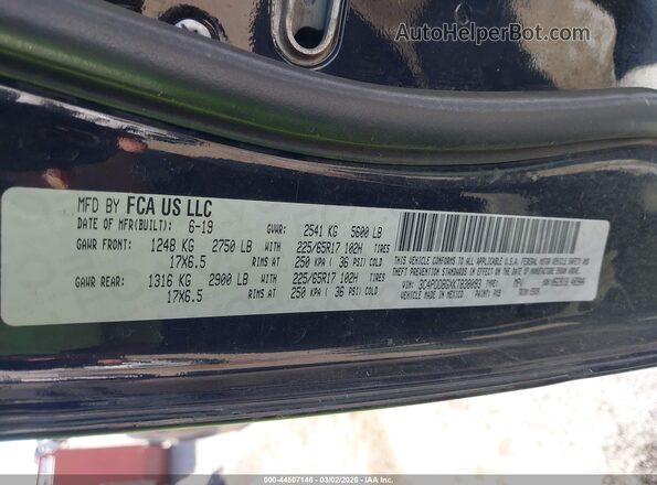 3C4PDDBGXKT838093 2019 DODGE JOURNEY Black Vista del compartimento del motor