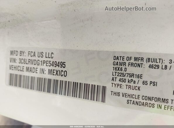 3C6LRVDG1PE549495 2023 RAM PROMASTER 2500 Белый Вид подкапотного пространства