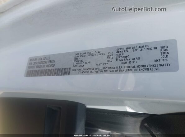 3C6LRVDG2NE125076 2022 RAM PROMASTER 2500 Белый Вид подкапотного пространства