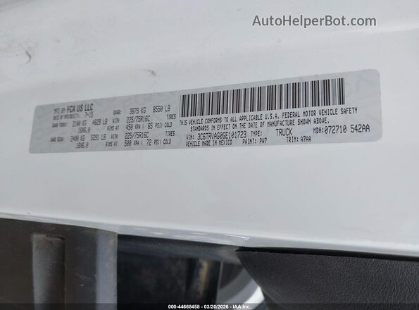 3C6TRVAG0GE101723 2016 RAM PROMASTER 1500 Белый Вид подкапотного пространства