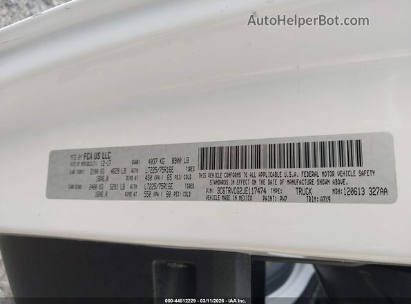3C6TRVCG2JE117474 2018 RAM PROMASTER 2500 Белый Вид подкапотного пространства