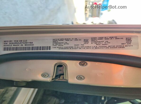 3C6UR5DJ5TG201164 2026 RAM 2500 Серебряный Вид наклейки с VIN-кодом