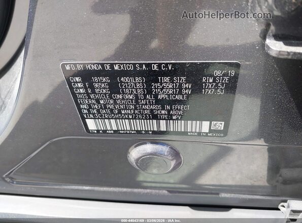 3CZRU5H55KM726231 2019 HONDA HR-V Black Вид підкапотного простору