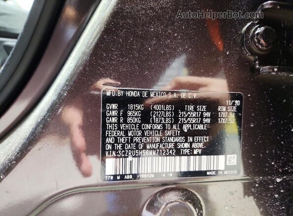3CZRU5H56MM712342 2021 HONDA HR-V Maroon Widok komory silnika
