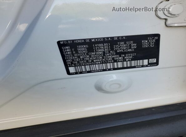 3CZRU6H32MM711368 2021 HONDA HR-V Белый Вид наклейки с VIN-кодом