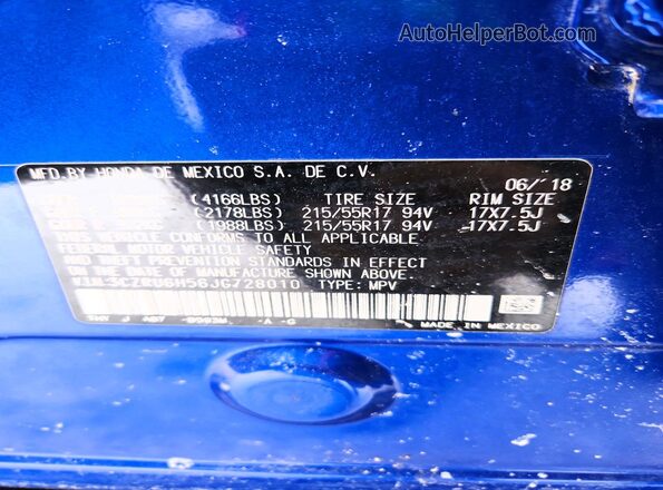 3CZRU6H56JG728010 2018 HONDA HR-V Синий Вид подкапотного пространства