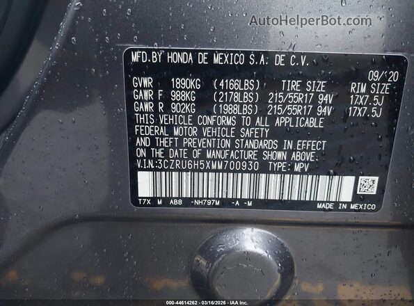 3CZRU6H5XMM700930 2021 HONDA HR-V Серый Вид подкапотного пространства