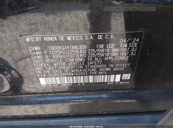 3CZRZ1H51RM762003 2024 HONDA HR-V Black Vista del compartimento del motor
