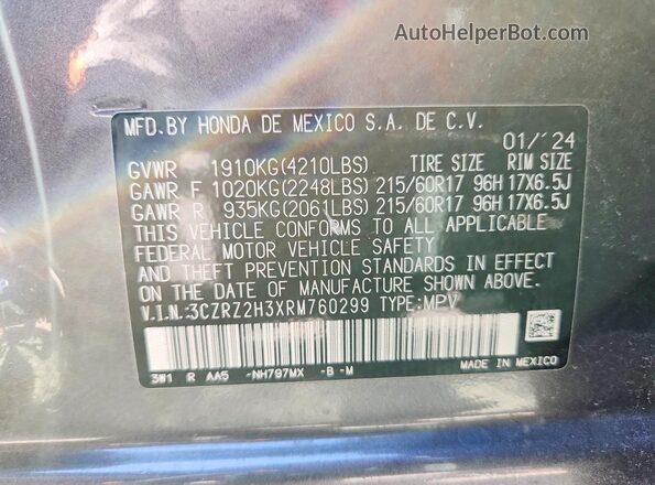 3CZRZ2H3XRM760299 2024 HONDA HR-V Серый 
