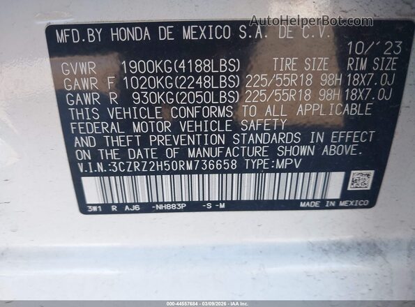 3CZRZ2H50RM736658 2024 HONDA HR-V Белый Вид подкапотного пространства