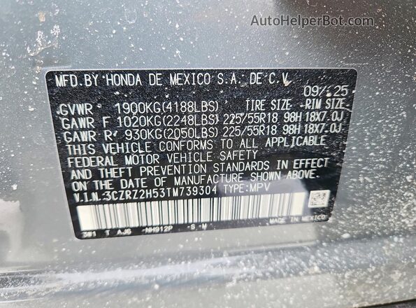 3CZRZ2H53TM739304 2026 HONDA HR-V Серый Вид наклейки с VIN-кодом