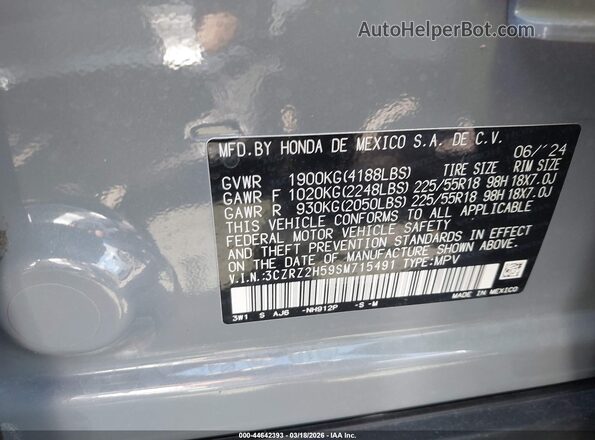 3CZRZ2H59SM715491 2025 HONDA HR-V Gray Vista del compartimento del motor