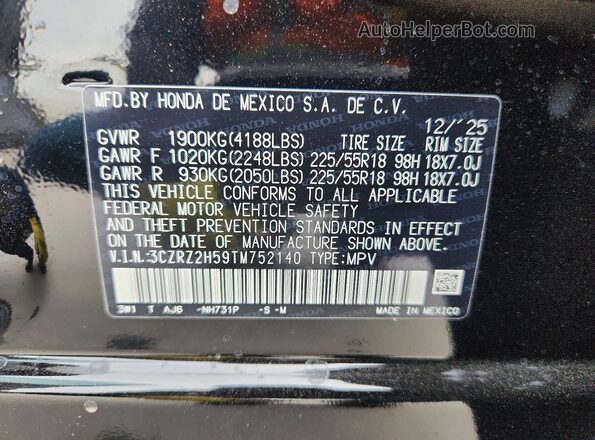3CZRZ2H59TM752140 2026 HONDA HR-V Black სალონის 360-გრადუსიანი ხედი
