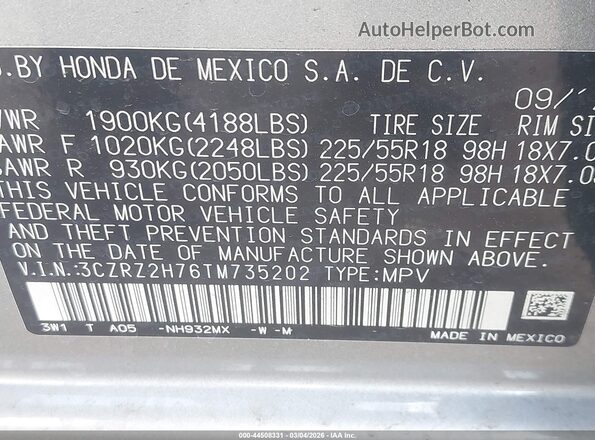 3CZRZ2H76TM735202 2026 HONDA HR-V Silver Vista del compartimento del motor