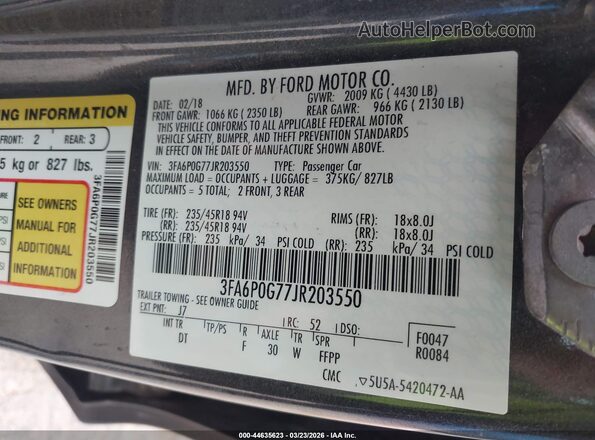 3FA6P0G77JR203550 2018 FORD FUSION Серый Вид подкапотного пространства