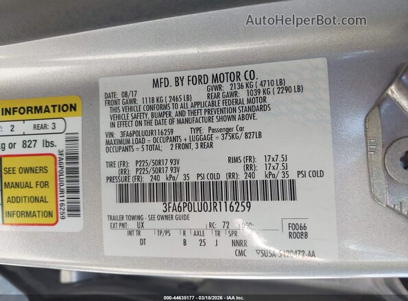 3FA6P0LU0JR116259 2018 FORD FUSION HYBRID Silver ძრავის განყოფილების ხედი