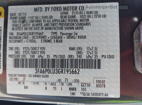 3FA6P0LU3GR195662 2016 FORD FUSION HYBRID Серый Вид подкапотного пространства