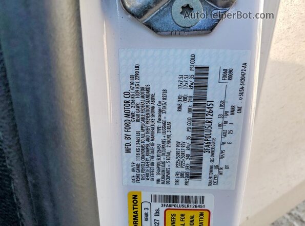 3FA6P0LU5LR126451 2020 FORD FUSION Белый Вид подкапотного пространства