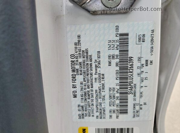 3FA6P0LU5LR266399 2020 FORD FUSION Белый Вид подкапотного пространства