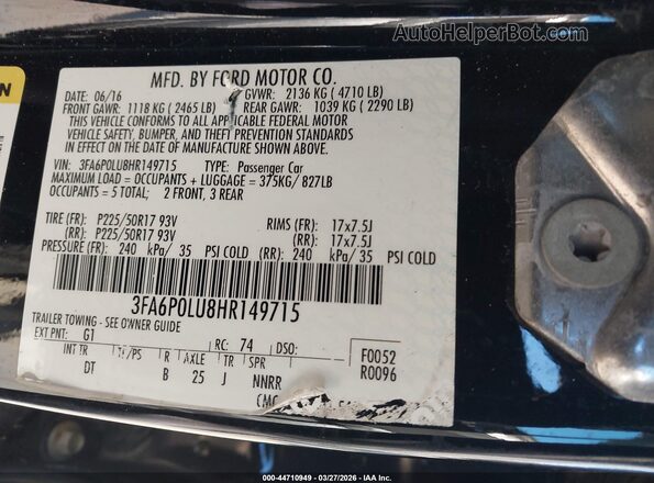 3FA6P0LU8HR149715 2017 FORD FUSION HYBRID Black Engine compartment view