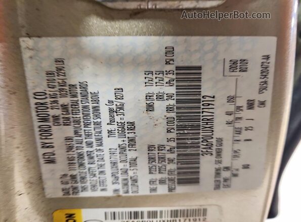 3FA6P0LUXHR171912 2017 FORD FUSION Beige Widok komory silnika