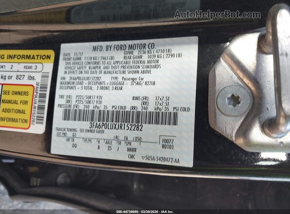 3FA6P0LUXJR152282 2018 FORD FUSION HYBRID Черный Вид подкапотного пространства