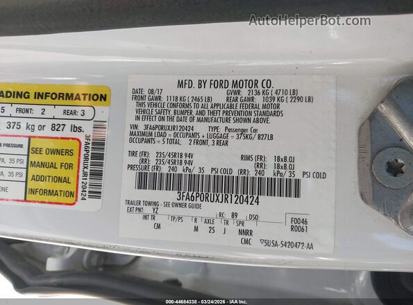 3FA6P0RUXJR120424 2018 FORD FUSION HYBRID Белый Вид подкапотного пространства