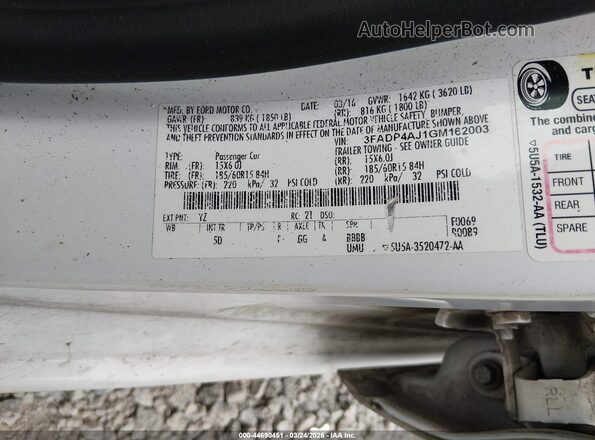 3FADP4AJ1GM162003 2016 FORD FIESTA Серый Вид подкапотного пространства