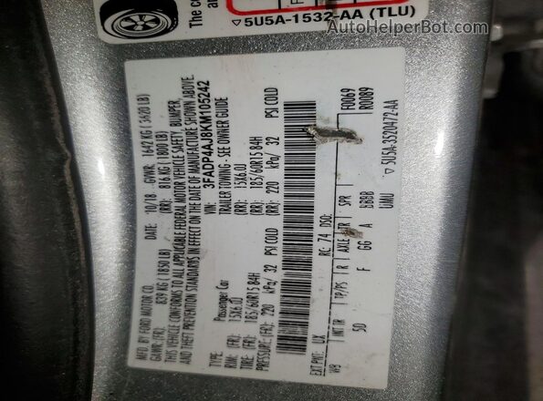 3FADP4AJ8KM105242 2019 FORD FIESTA Silver Вид наклейки з VIN-кодом