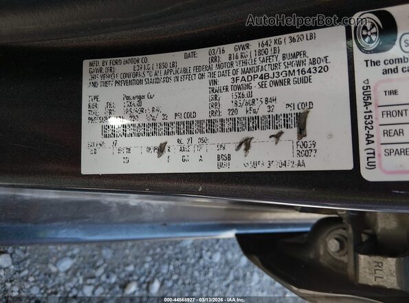3FADP4BJ3GM164320 2016 FORD FIESTA Серый Вид подкапотного пространства