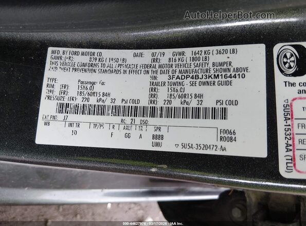 3FADP4BJ3KM164410 2019 FORD FIESTA Gray Widok komory silnika