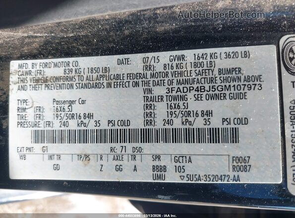 3FADP4BJ5GM107973 2016 FORD FIESTA Черный Вид подкапотного пространства