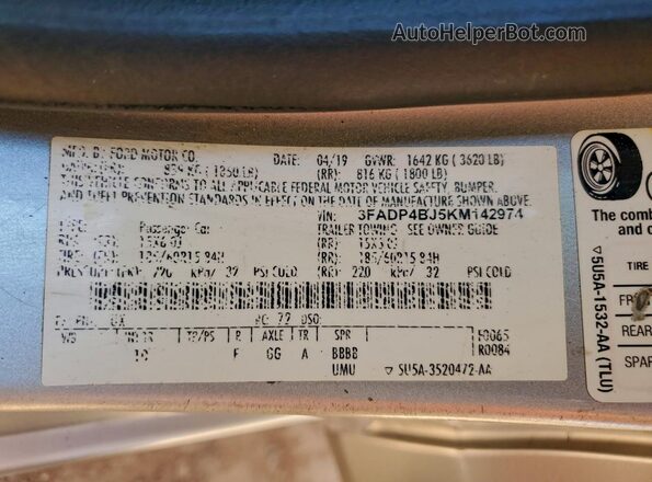 3FADP4BJ5KM142974 2019 FORD FIESTA Silver Widok komory silnika